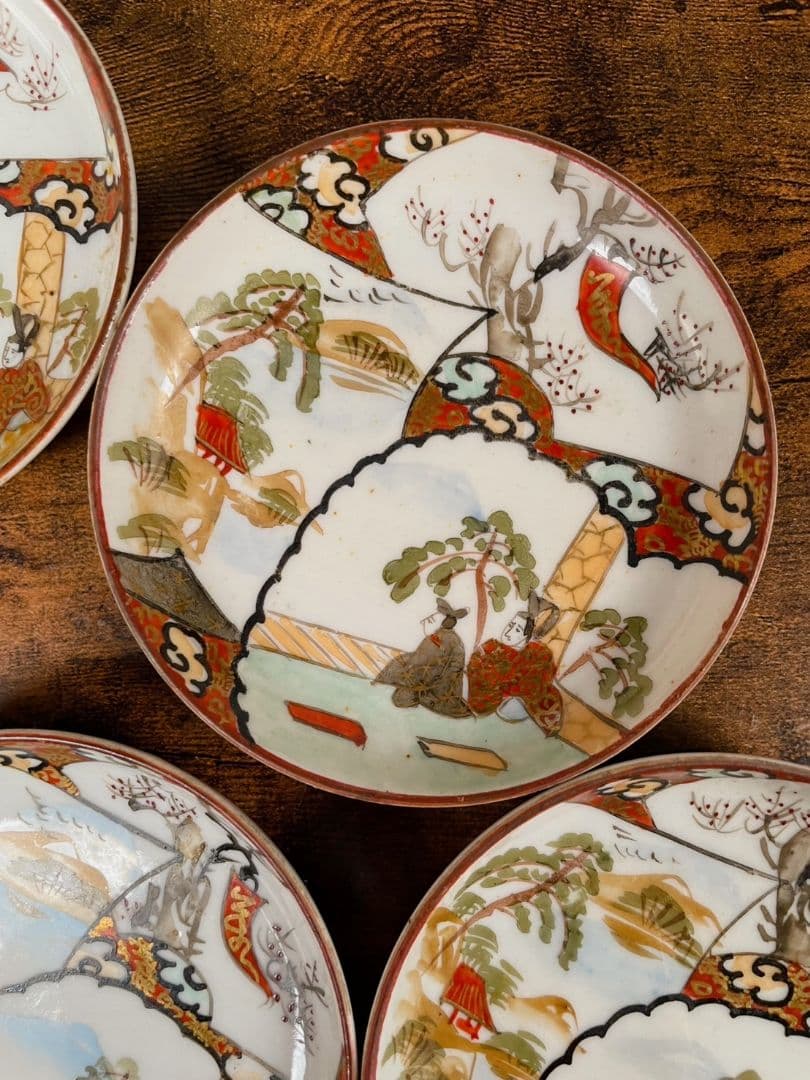 明治期　赤絵人物図豆皿10客＋小皿10客