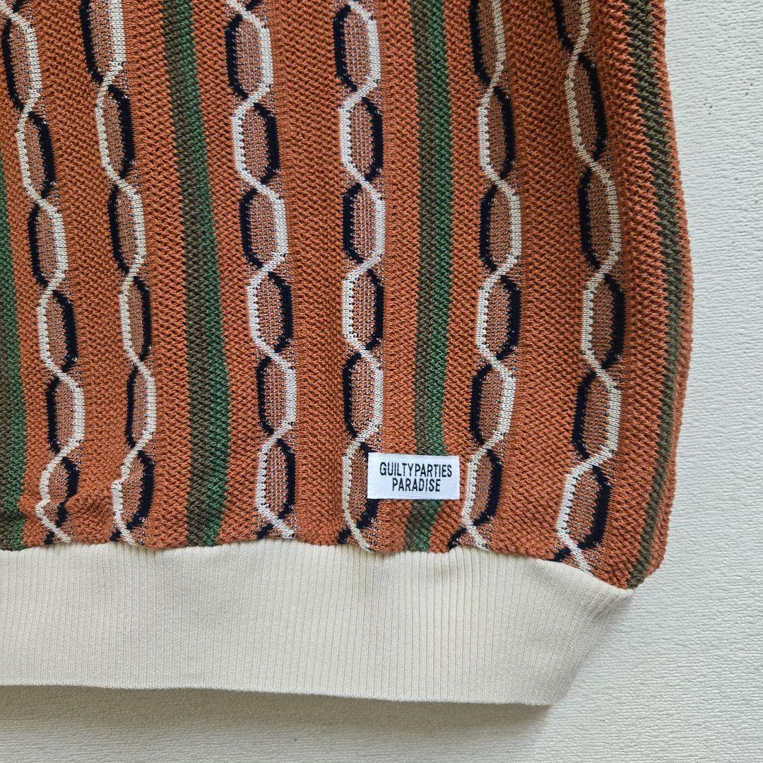 24SS新品WACKOMARIAストライプニットポロシャツORANGE/L