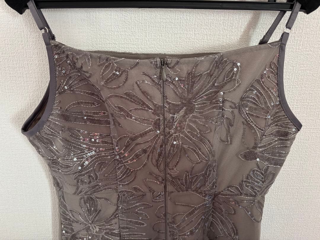 《LEJA 》フリルチュールスリーブリボンIラインワンピースドレス結婚式二次会