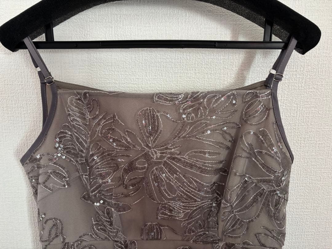 《LEJA 》フリルチュールスリーブリボンIラインワンピースドレス結婚式二次会