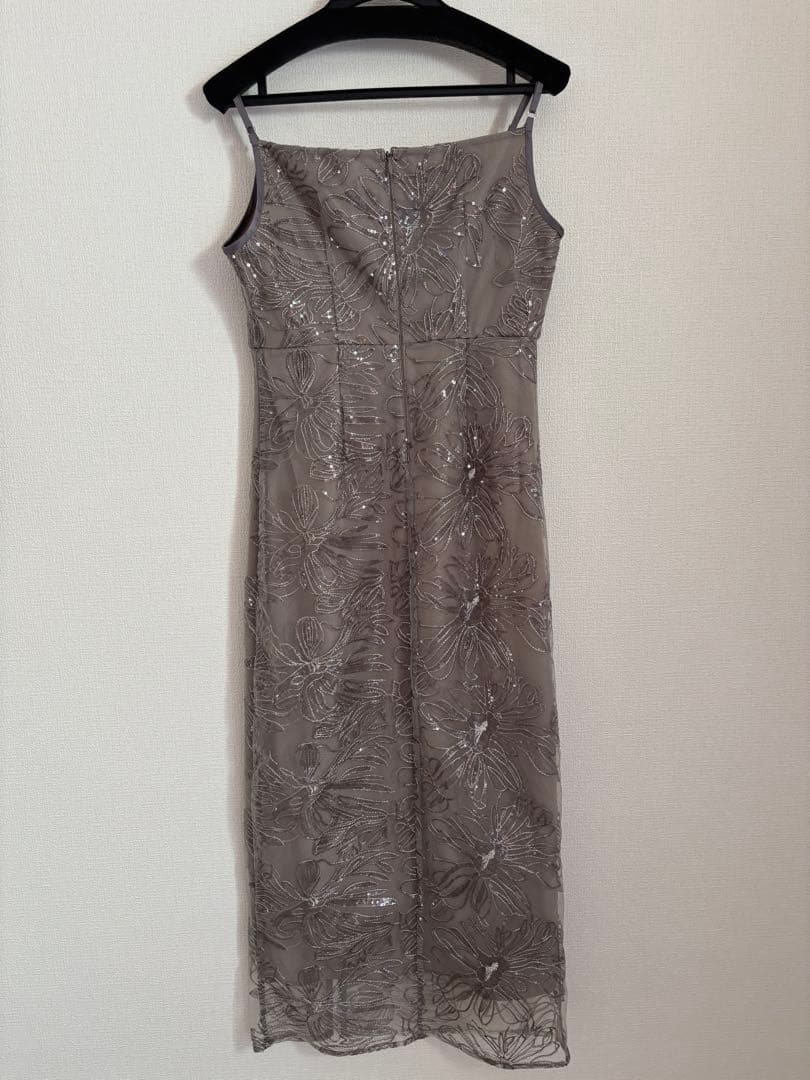 《LEJA 》フリルチュールスリーブリボンIラインワンピースドレス結婚式二次会