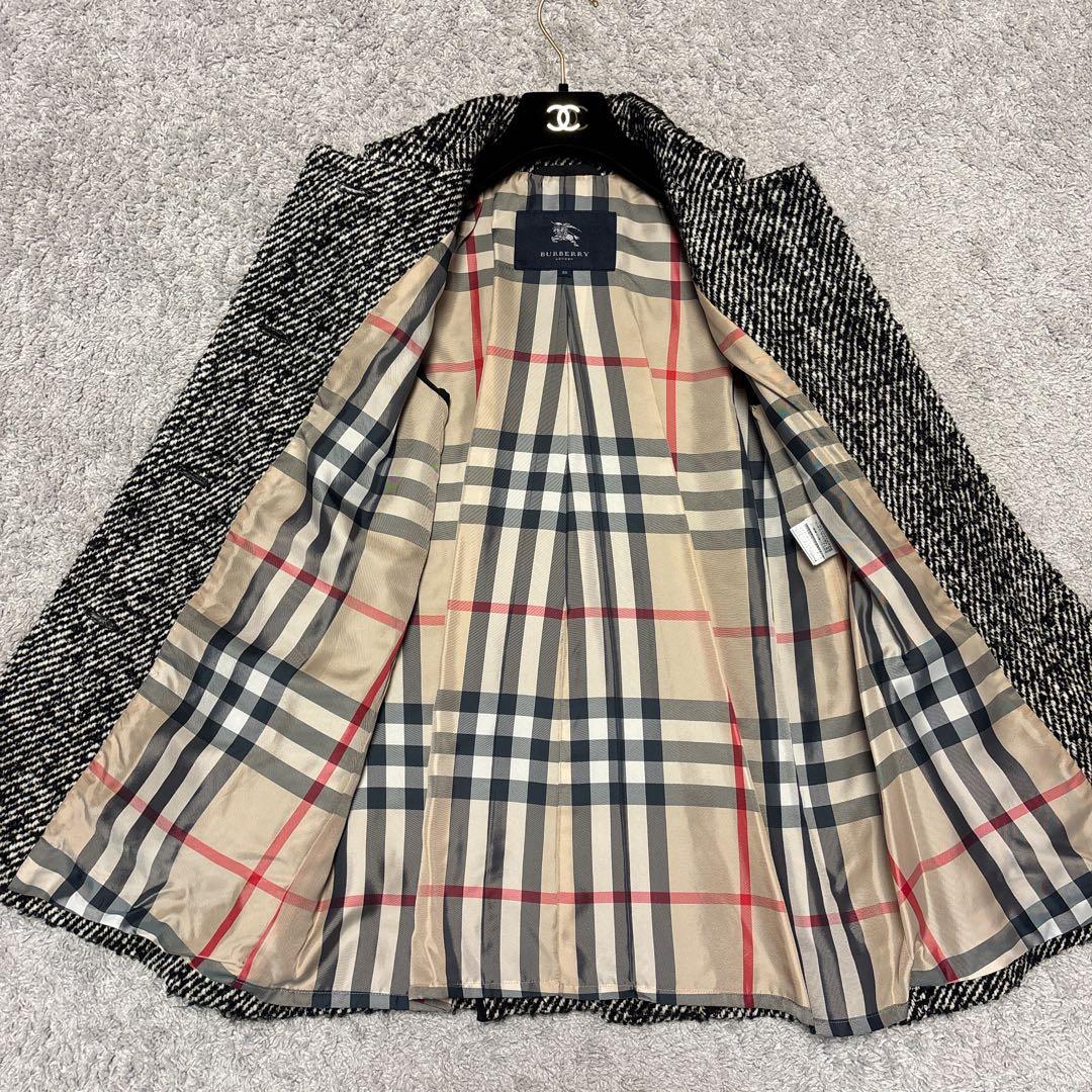 美品⭐︎バーバリーロンドン　ツイードコート　黒白　ロゴボタン38 Mサイズ