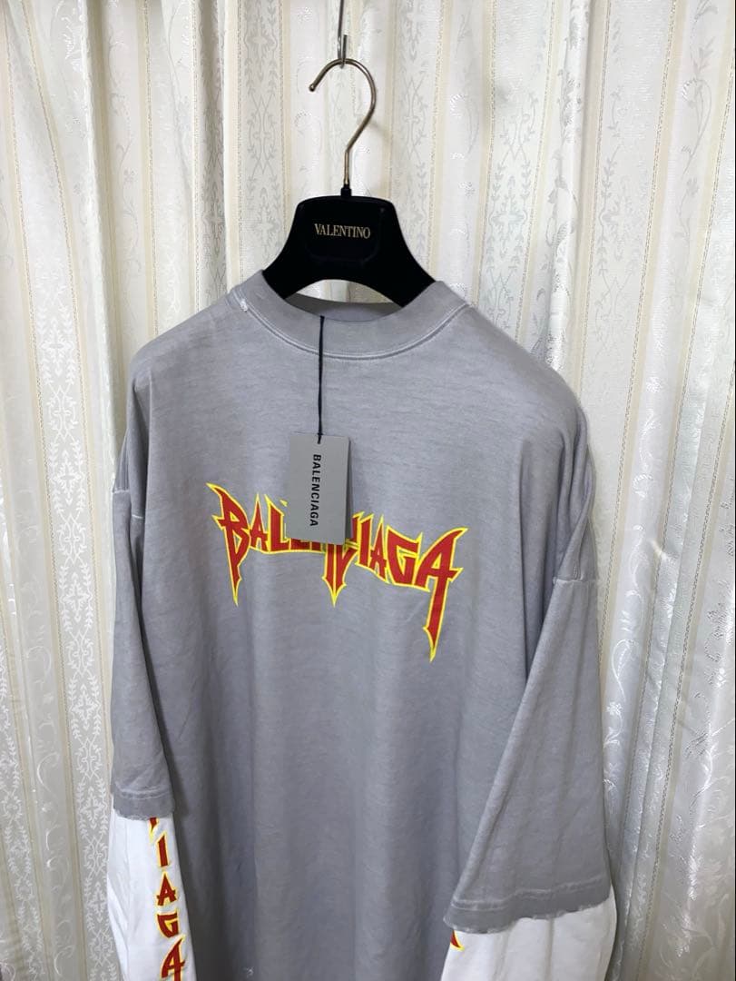 BALENCIAGA 22SS ダメージ加工 メタル ロングスリーブTシャツ