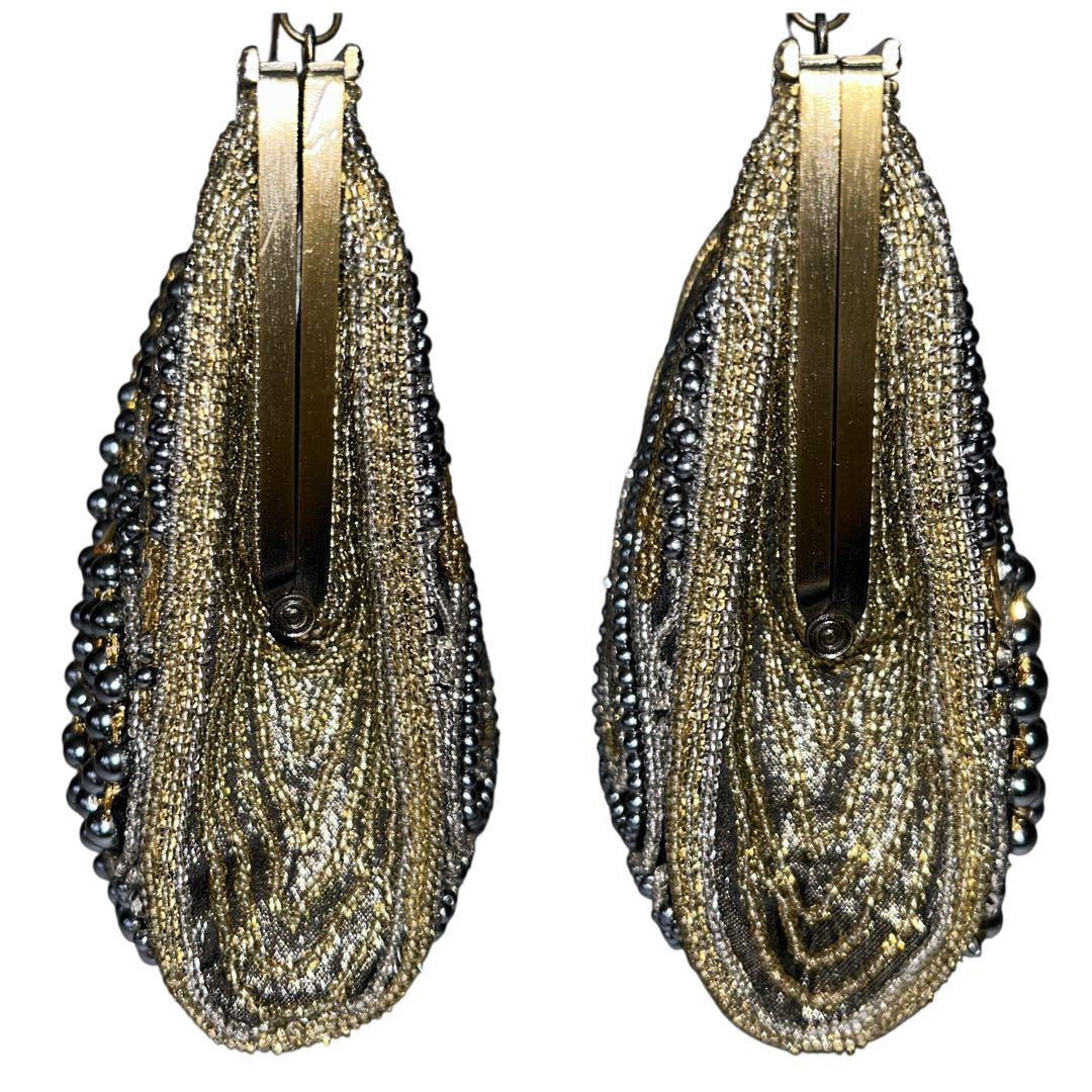 ビーズバッグ パーティバッグ がま口 チェーン ゴールド×ブラック 和装バッグ