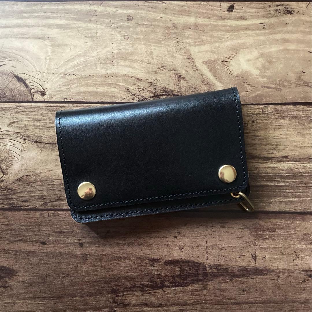 【たか】ミドルトラッカーウォレット3層 茶芯ブラック【お札を折らずに収納】