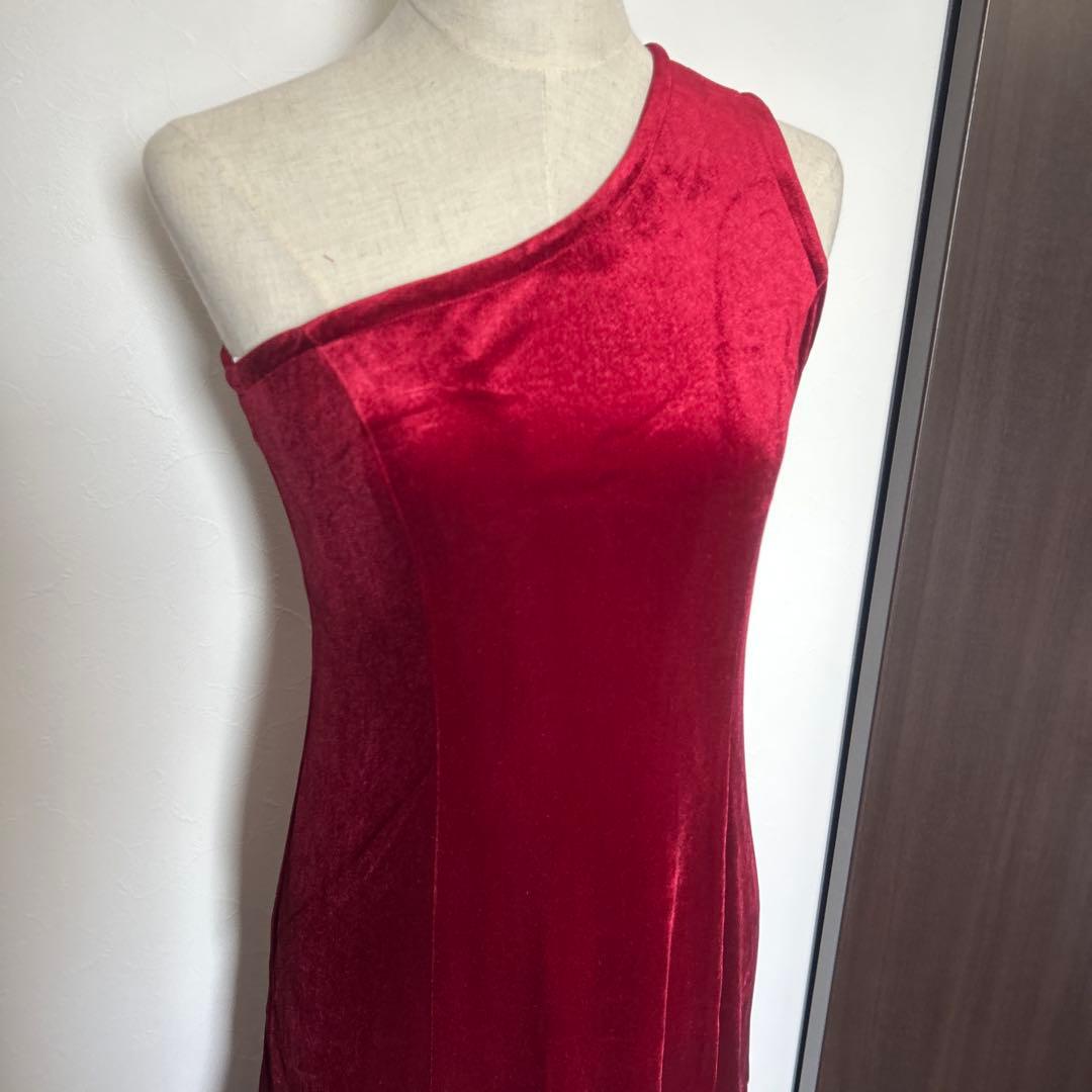 フラダンス　ドレス　ワンショルダー　ベロア　赤　レッド　マウナロア　新品未使用品