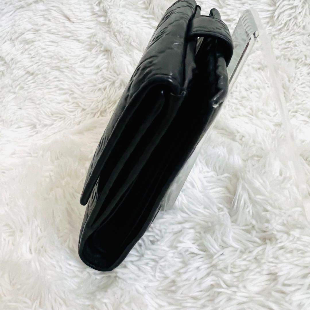 【美品】GUCCI グッチ シマ 二つ折り財布 ブラック レザー ゴールド金具