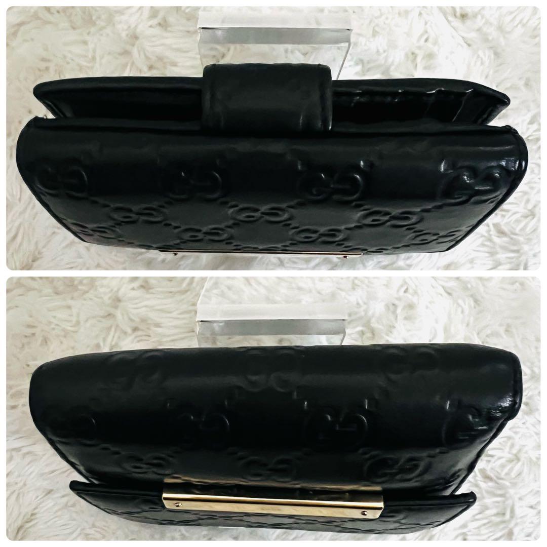 【美品】GUCCI グッチ シマ 二つ折り財布 ブラック レザー ゴールド金具