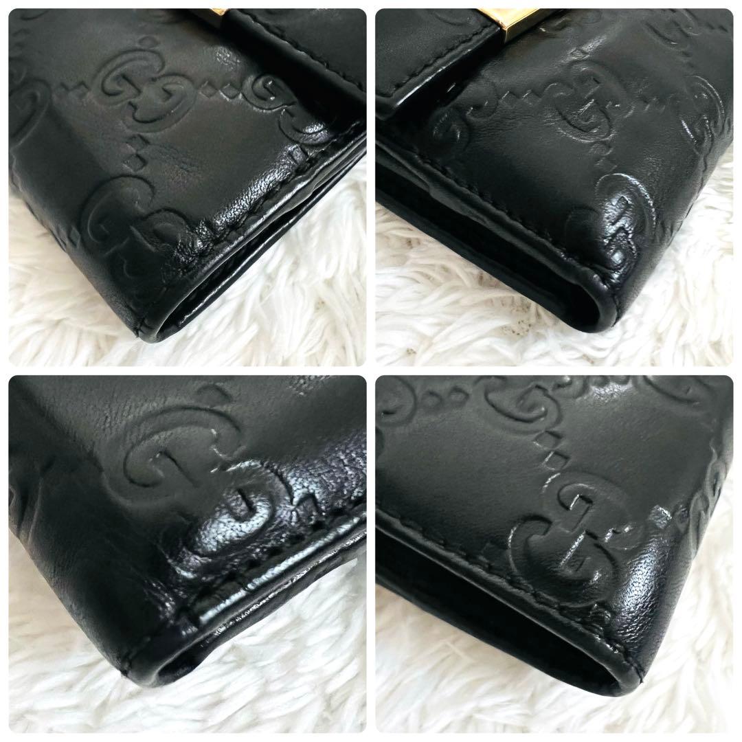 【美品】GUCCI グッチ シマ 二つ折り財布 ブラック レザー ゴールド金具