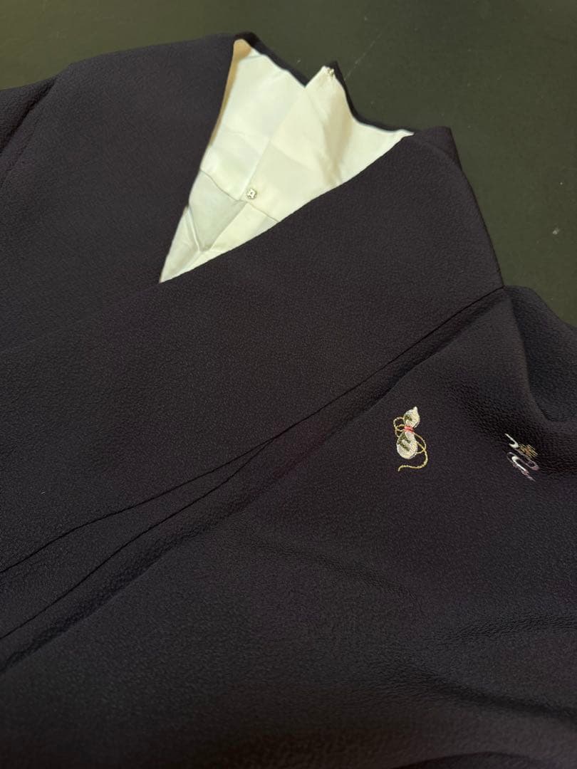 【銘品新品】京都老舗銘店「ゑり善」深紫色 日本刺繍手刺繍「瓢箪 観世水文様」