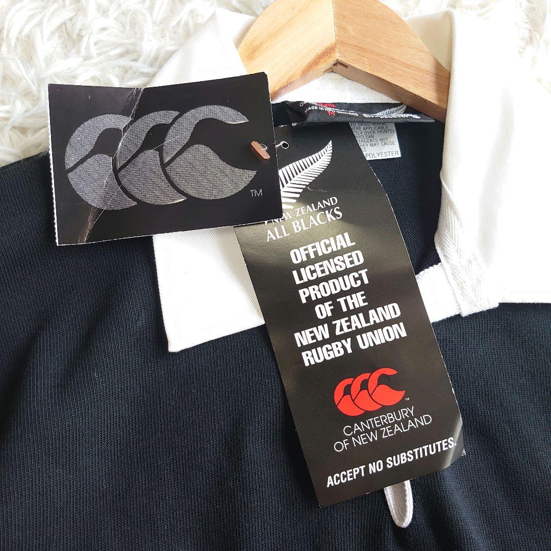 【新品】カンタベリー オールブラックス ロゴ刺繍 ラガーシャツ M 半袖