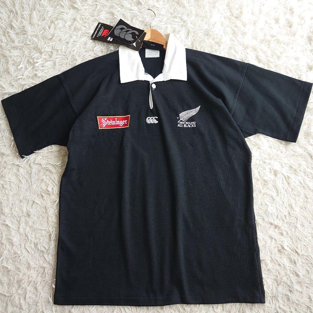 【新品】カンタベリー オールブラックス ロゴ刺繍 ラガーシャツ M 半袖