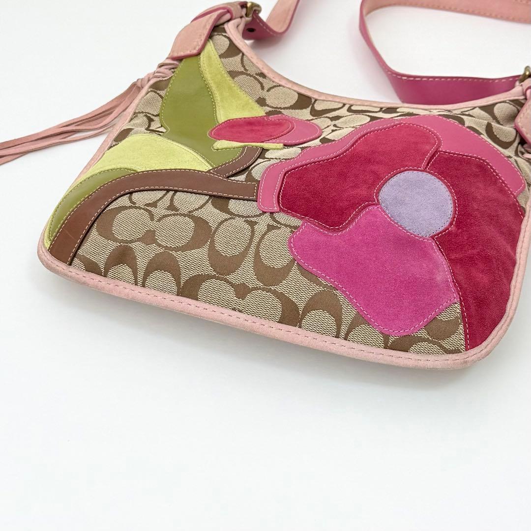 バッグ Coach Fringe Flower Applique Pink Bag