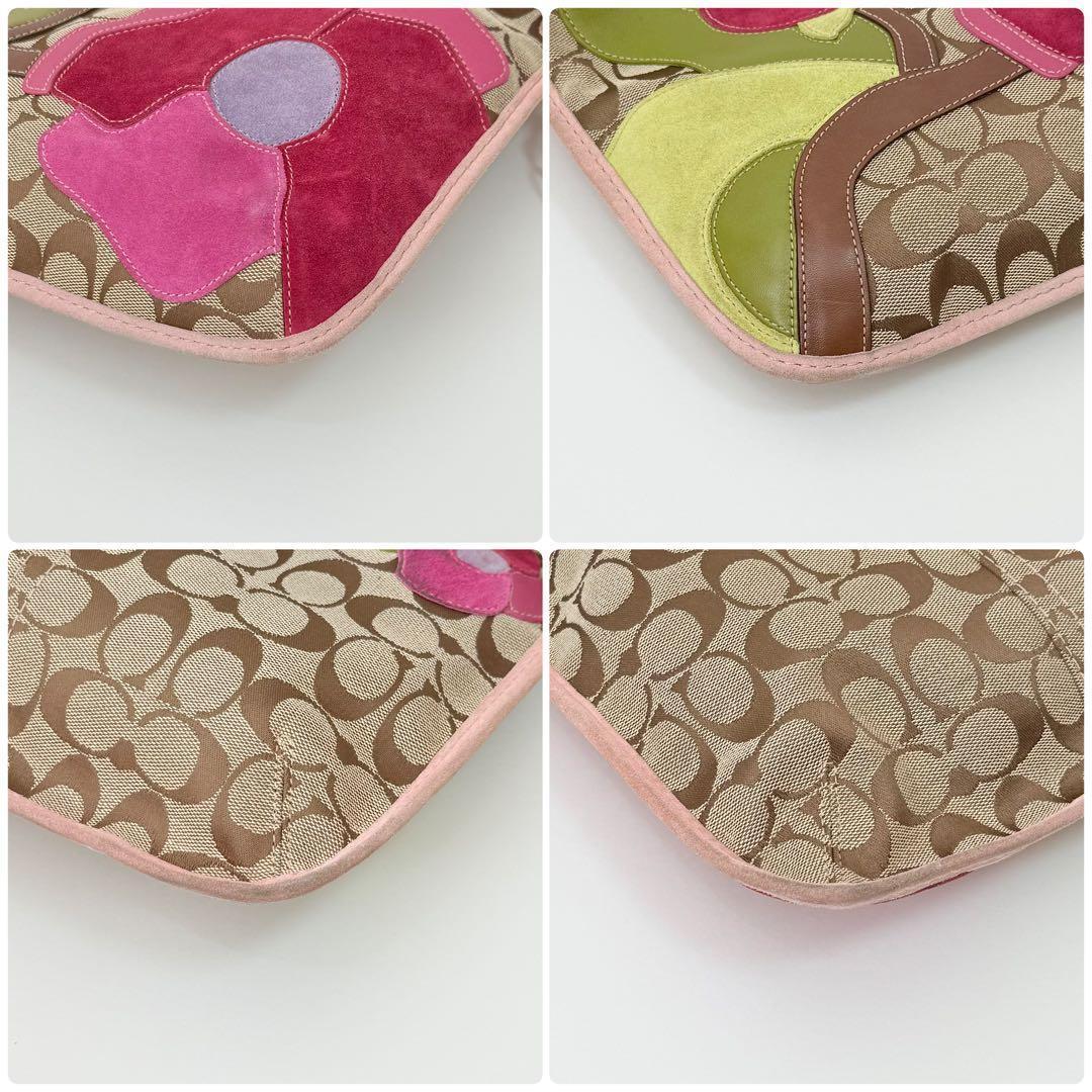 バッグ Coach Fringe Flower Applique Pink Bag