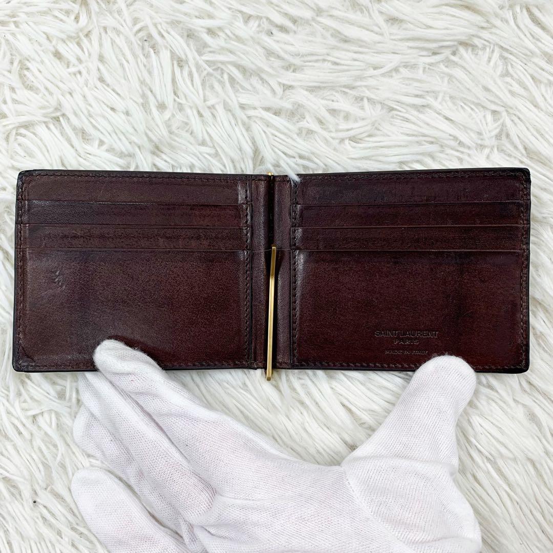 【✨美品✨】 サンローラン マネークリップ カーフスキン ブラウン 付属品完備