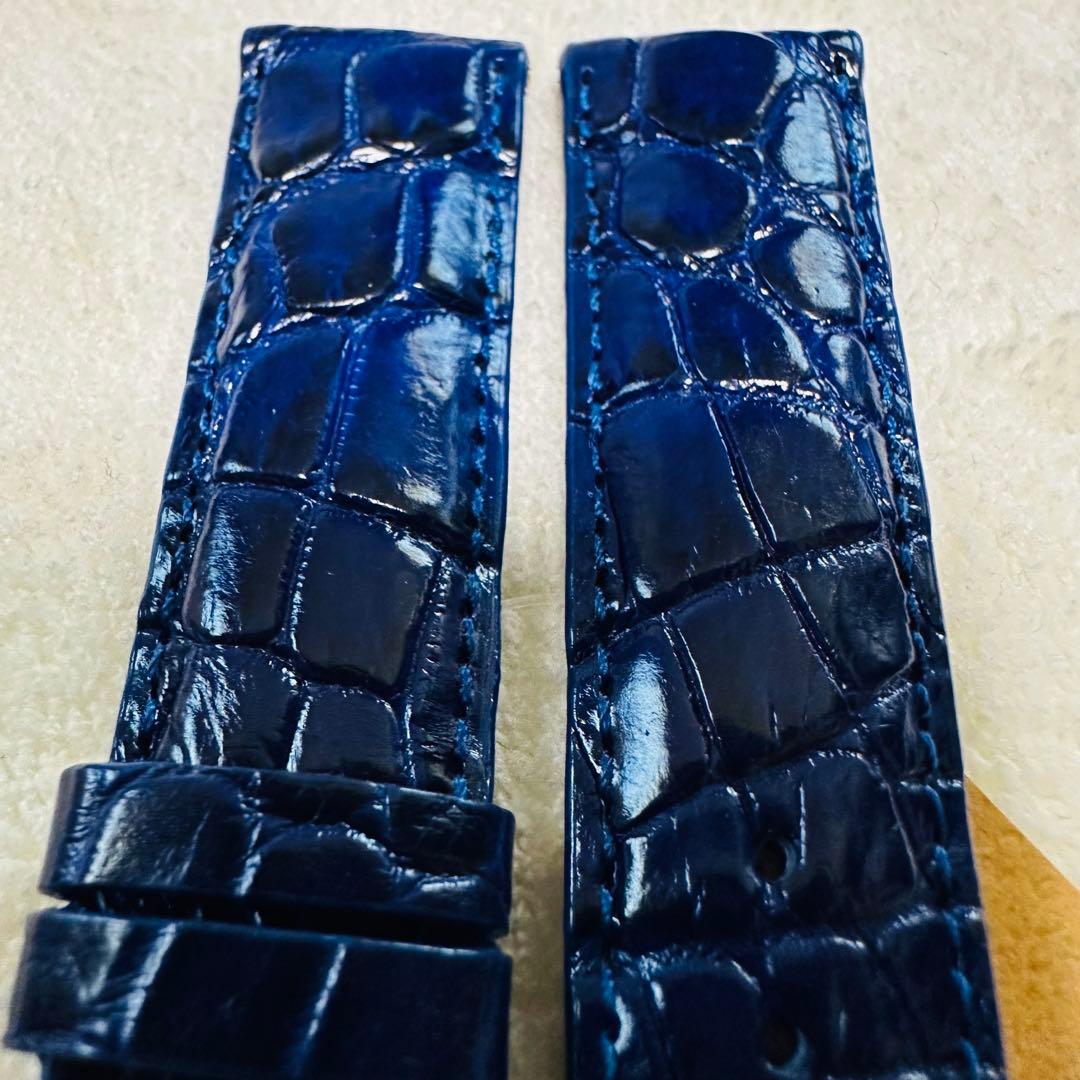 7273#20mm-18mmアッシュブルー★本物クロコダイル腕時計用ベルト