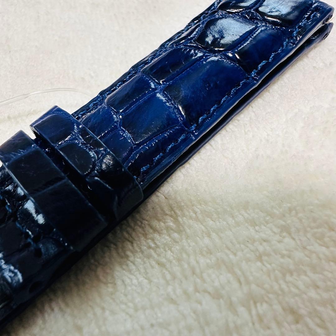 7273#20mm-18mmアッシュブルー★本物クロコダイル腕時計用ベルト