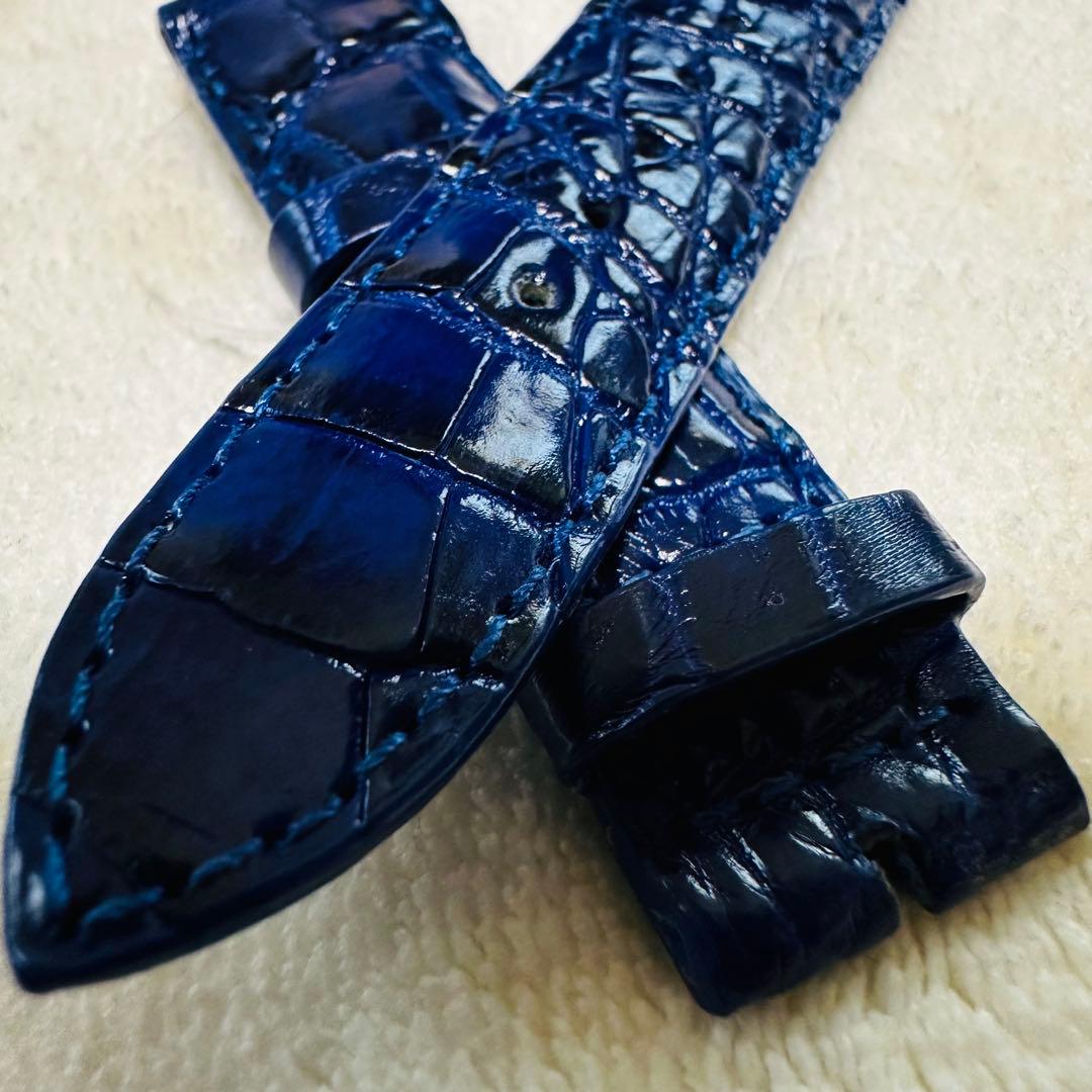 7273#20mm-18mmアッシュブルー★本物クロコダイル腕時計用ベルト