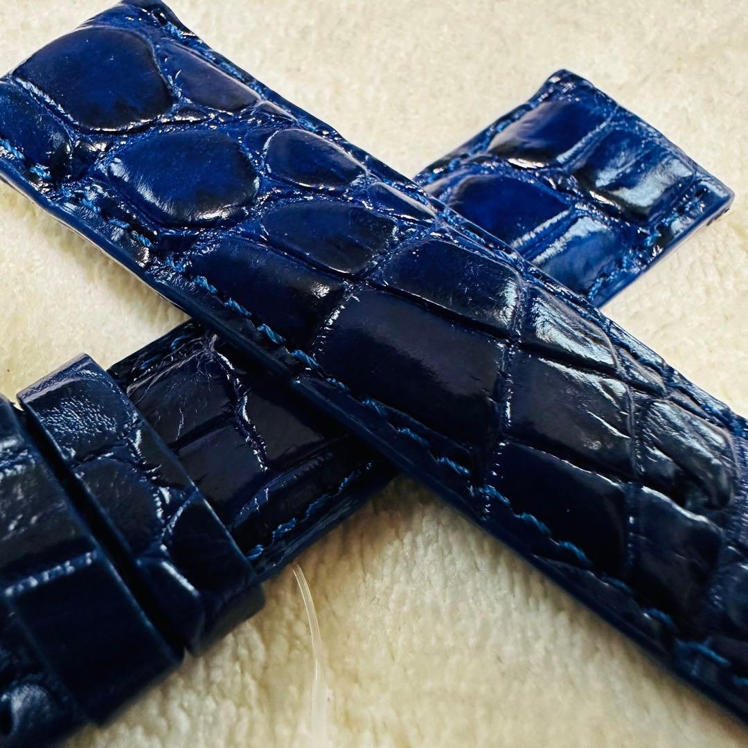 7273#20mm-18mmアッシュブルー★本物クロコダイル腕時計用ベルト