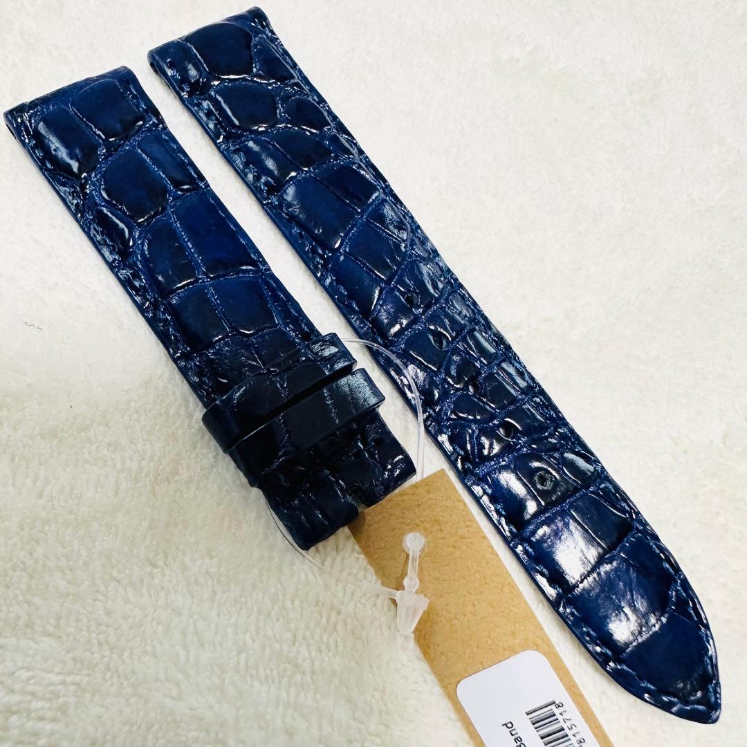 7273#20mm-18mmアッシュブルー★本物クロコダイル腕時計用ベルト
