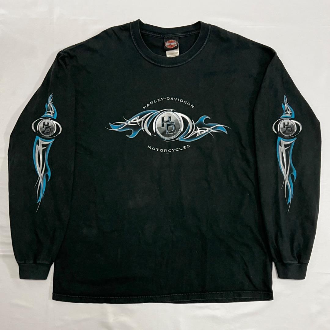 00s USA製 ハーレーダビッドソン フレイム ロンT ブラック XL