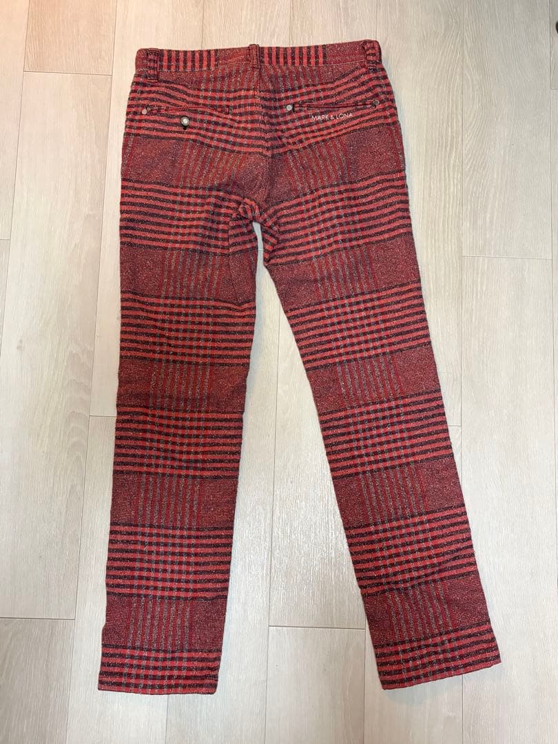 MARK & LONA 赤黒チェック パンツ メンズ L マークアンドロナ