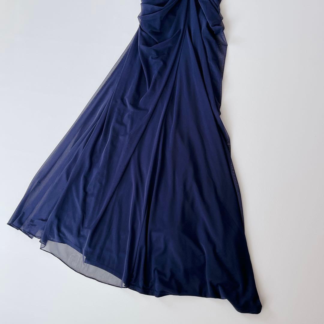 TADASHI SHOJI ドレス　メッシュ アシンメトリー ギャザー ネイビー