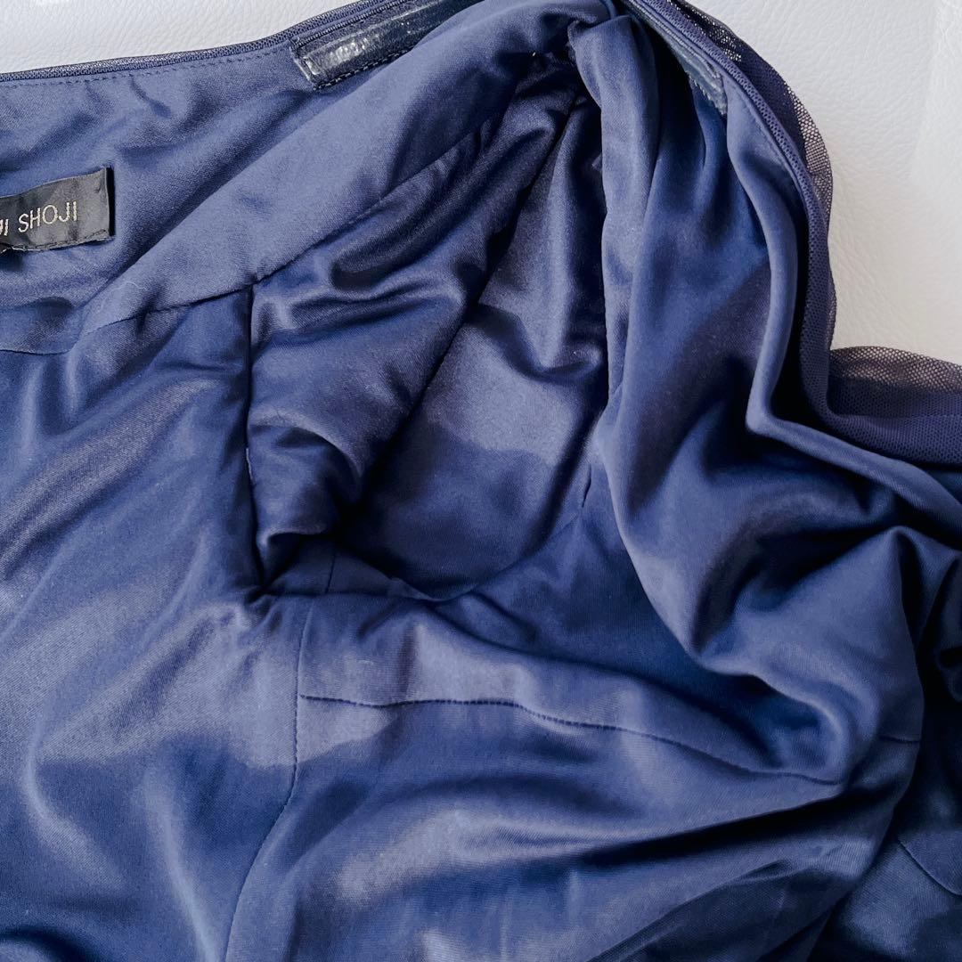 TADASHI SHOJI ドレス　メッシュ アシンメトリー ギャザー ネイビー