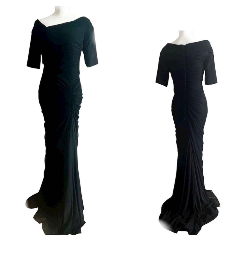 TADASHI SHOJI ドレス　メッシュ アシンメトリー ギャザー ネイビー