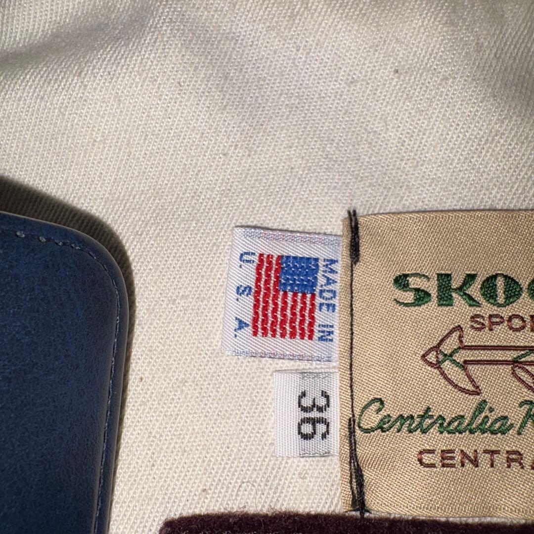 スクーカムのウール混合 スタジャン ワインレッド ネイビー