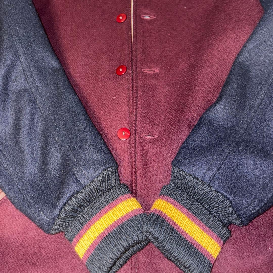 スクーカムのウール混合 スタジャン ワインレッド ネイビー