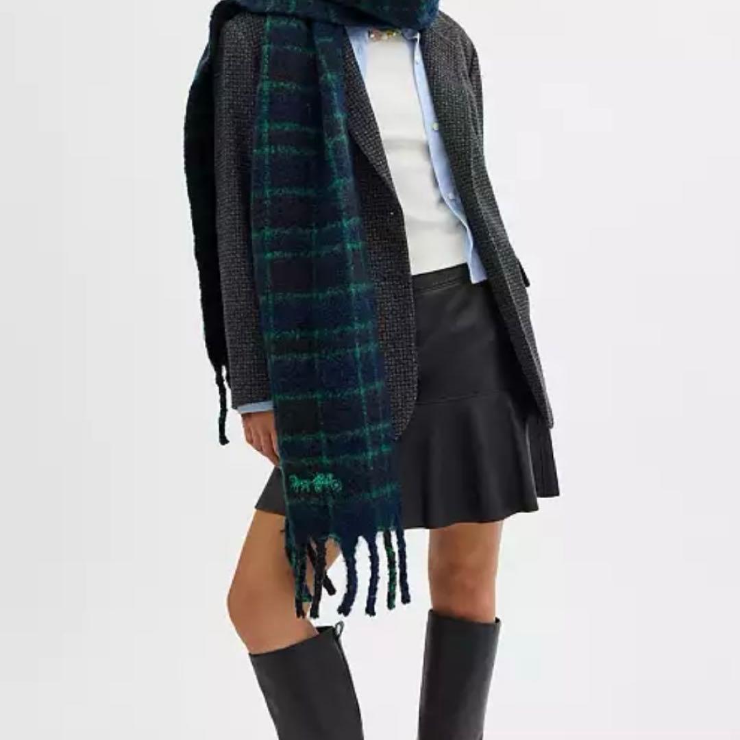 COACH マフラー チェック柄 グリーン ネイビー