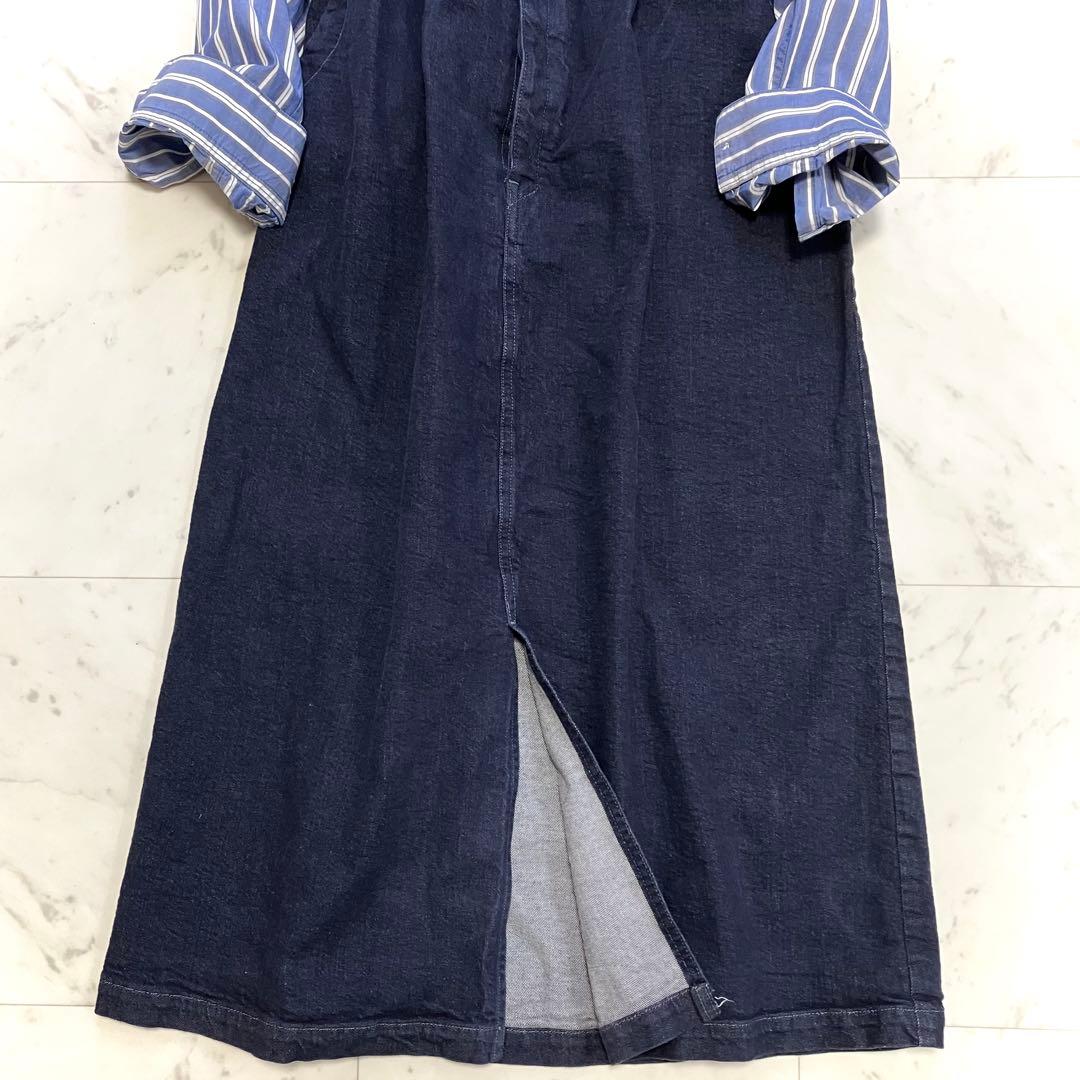 美品 ズッカ デニムドッキングシャツワンピース ゆったり ネイビー ストライプ