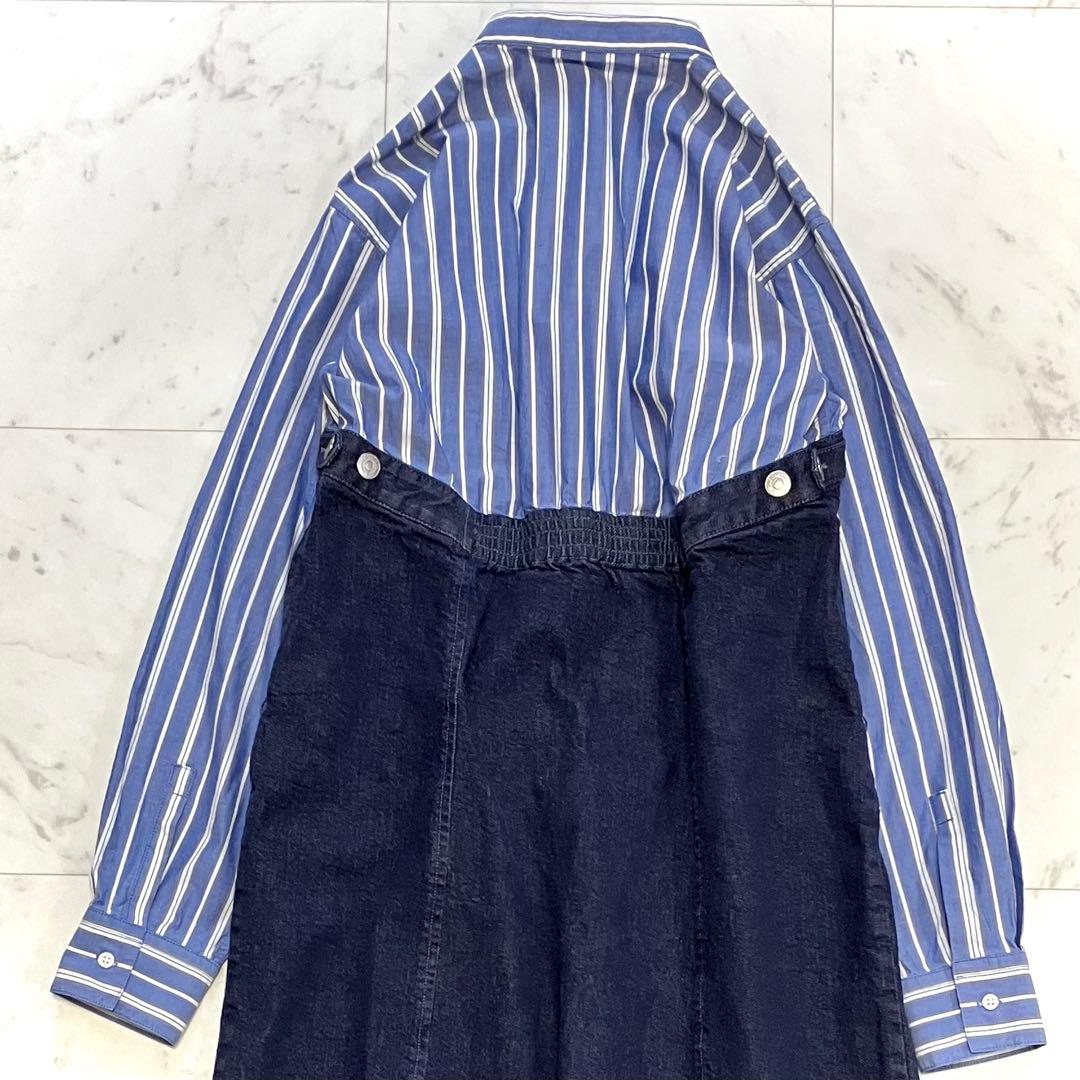 美品 ズッカ デニムドッキングシャツワンピース ゆったり ネイビー ストライプ