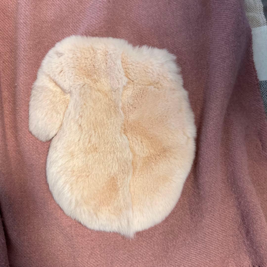 ebagosu ラビットファーポケット付きストール ピンク キズあり