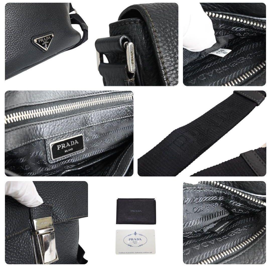 【美品】プラダ 本革 ショルダーバッグ サコッシュ 黒 三角 斜め掛け