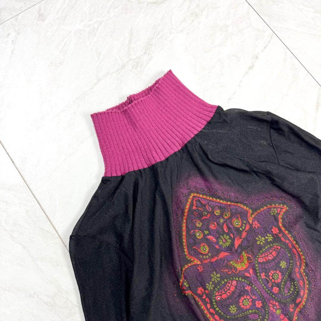 ジャンポールゴルチエ シアー 異素材 ハイネック カットソー ペイズリー 38