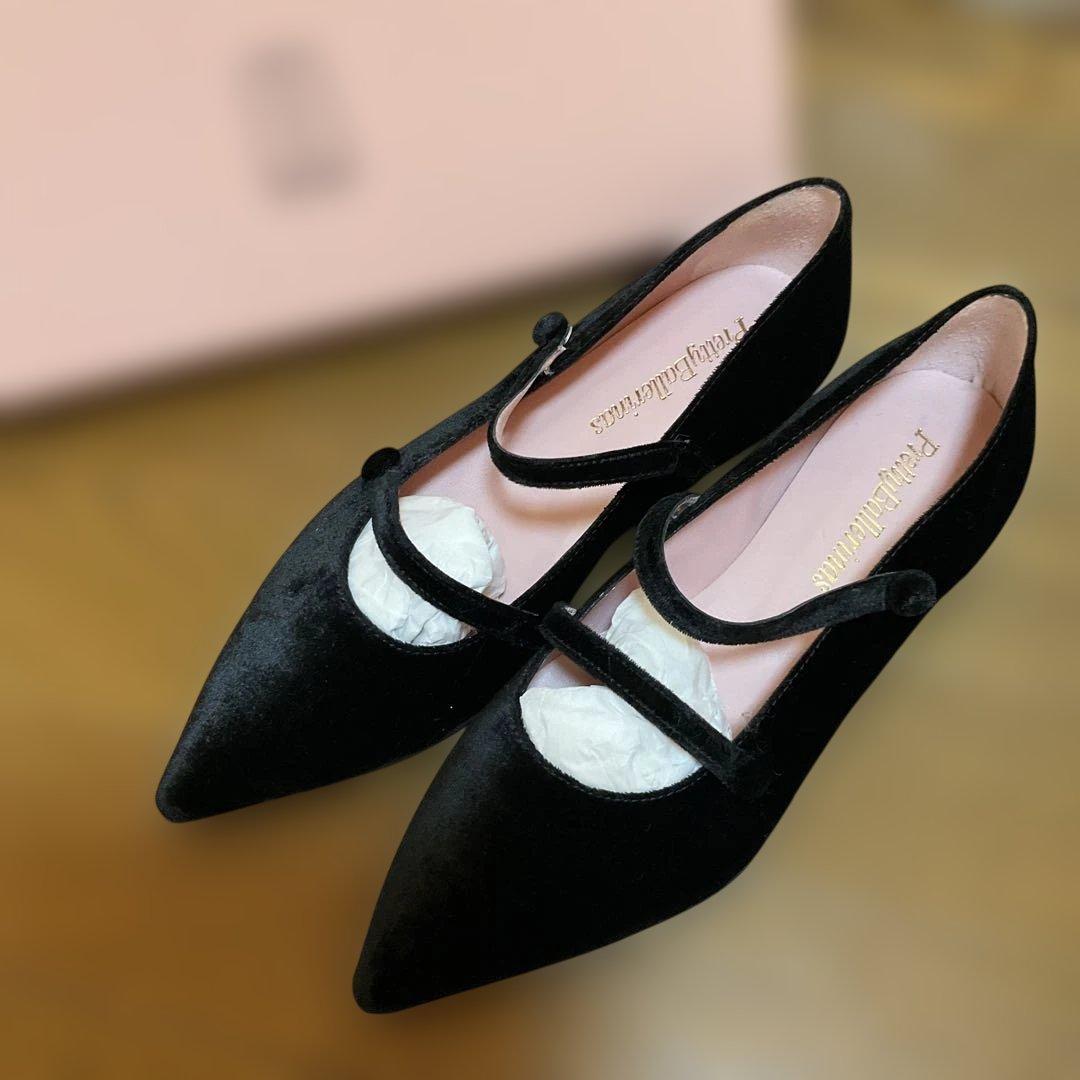 プリティバレリーナ　ブラックスエードフラットシューズ 37