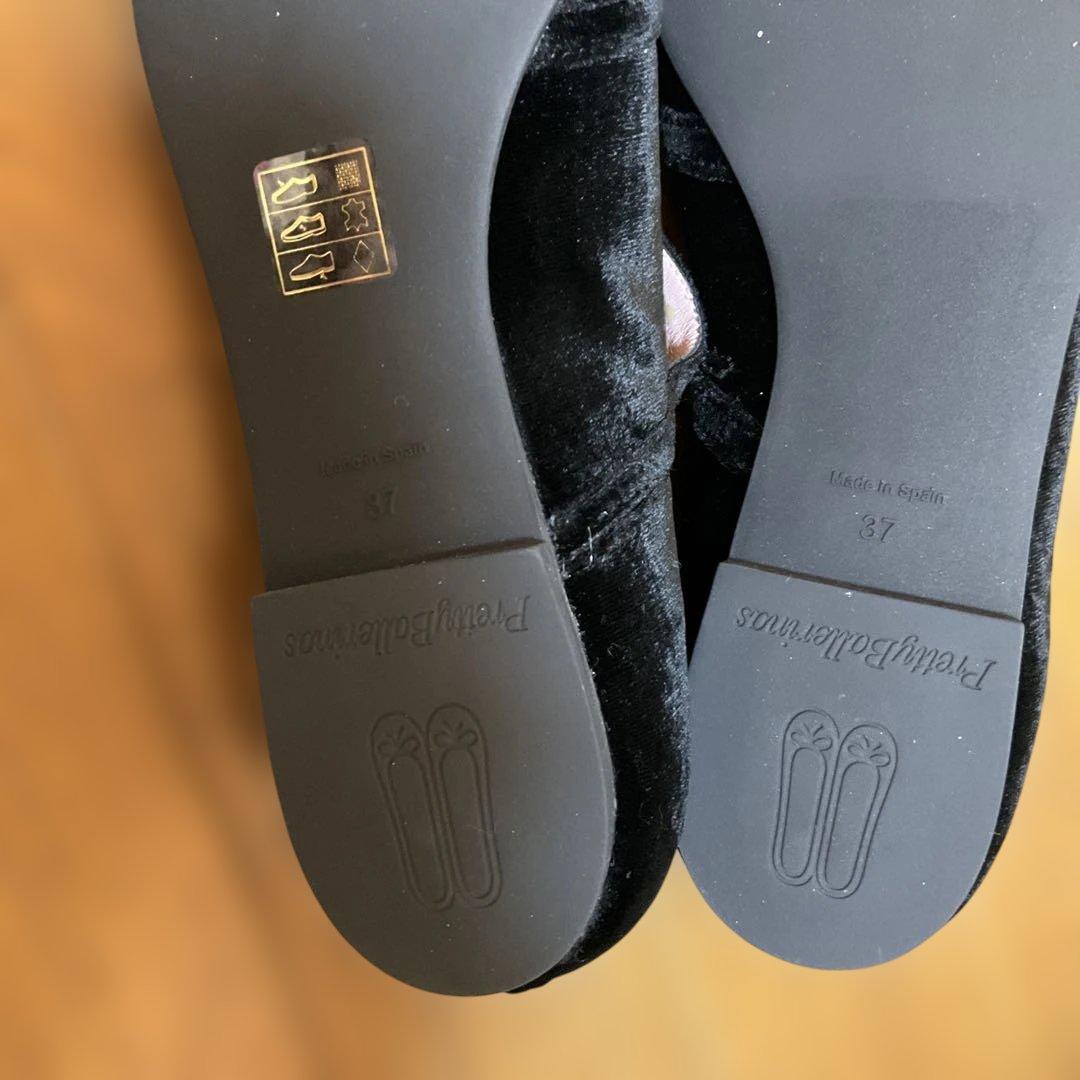 プリティバレリーナ　ブラックスエードフラットシューズ 37