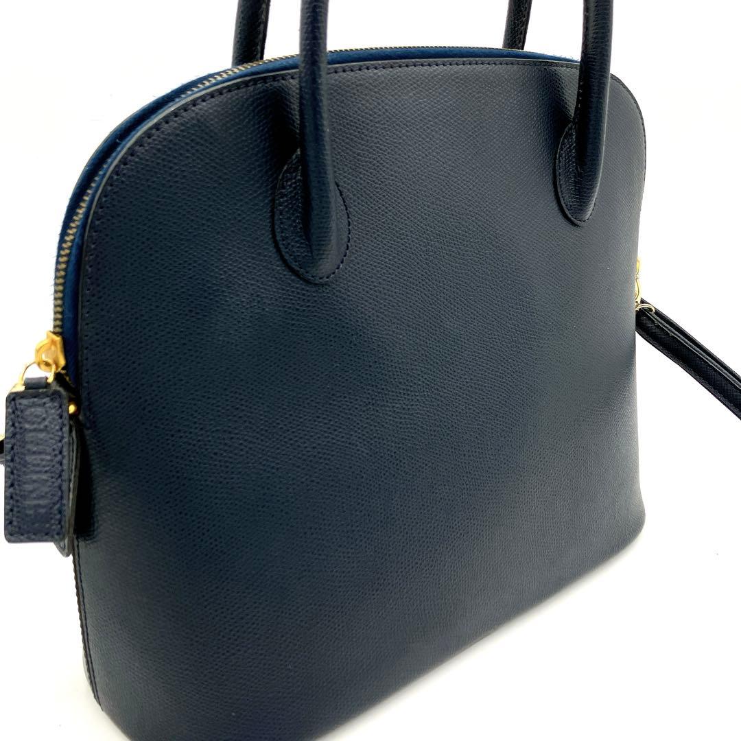 【CELINE】2wayバッグ　レザー　ネイビー　ゴールド金具　自立.