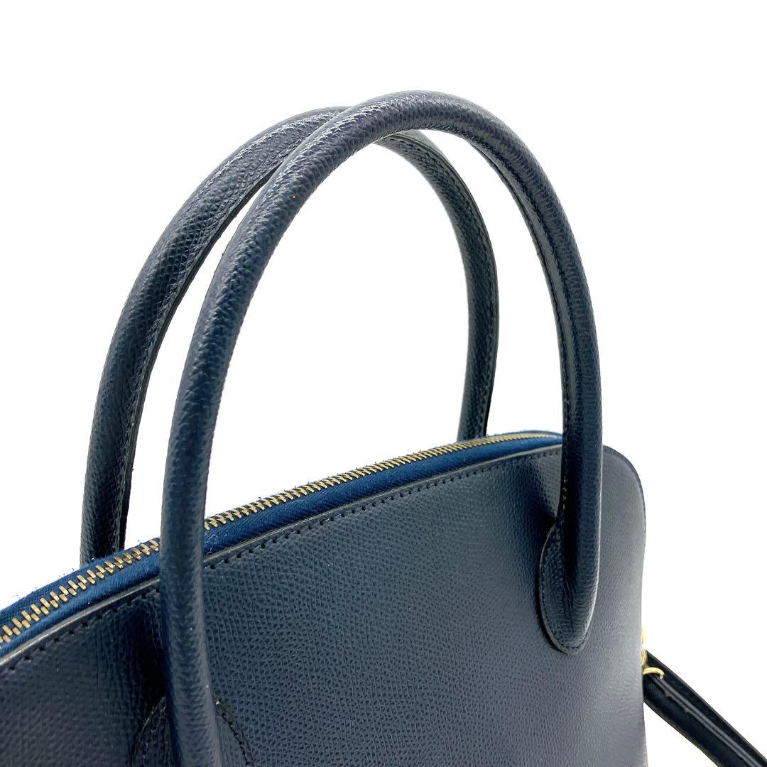 【CELINE】2wayバッグ　レザー　ネイビー　ゴールド金具　自立.