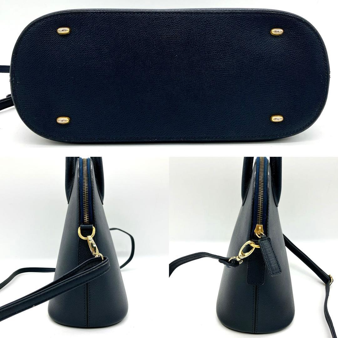 【CELINE】2wayバッグ　レザー　ネイビー　ゴールド金具　自立.