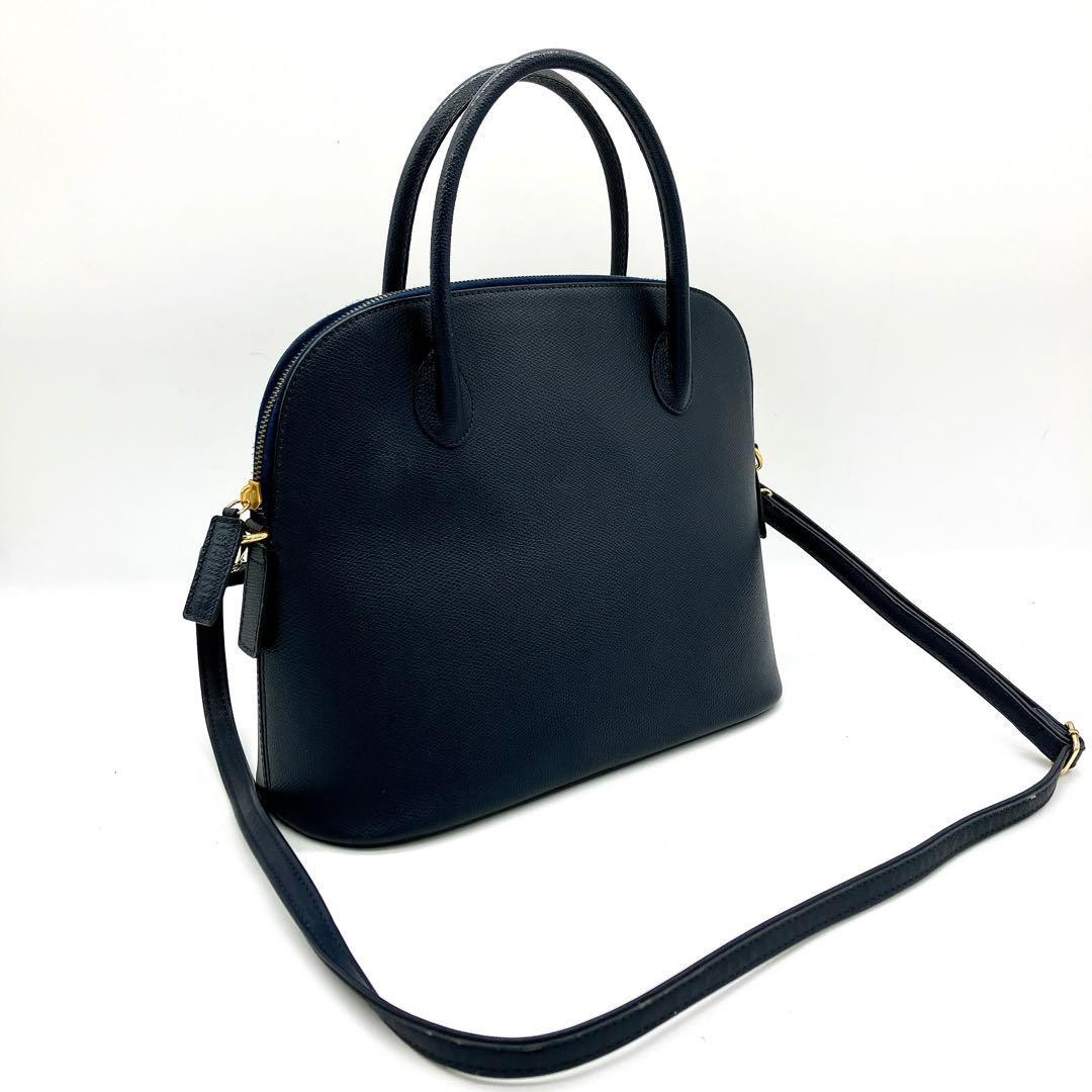 【CELINE】2wayバッグ　レザー　ネイビー　ゴールド金具　自立.