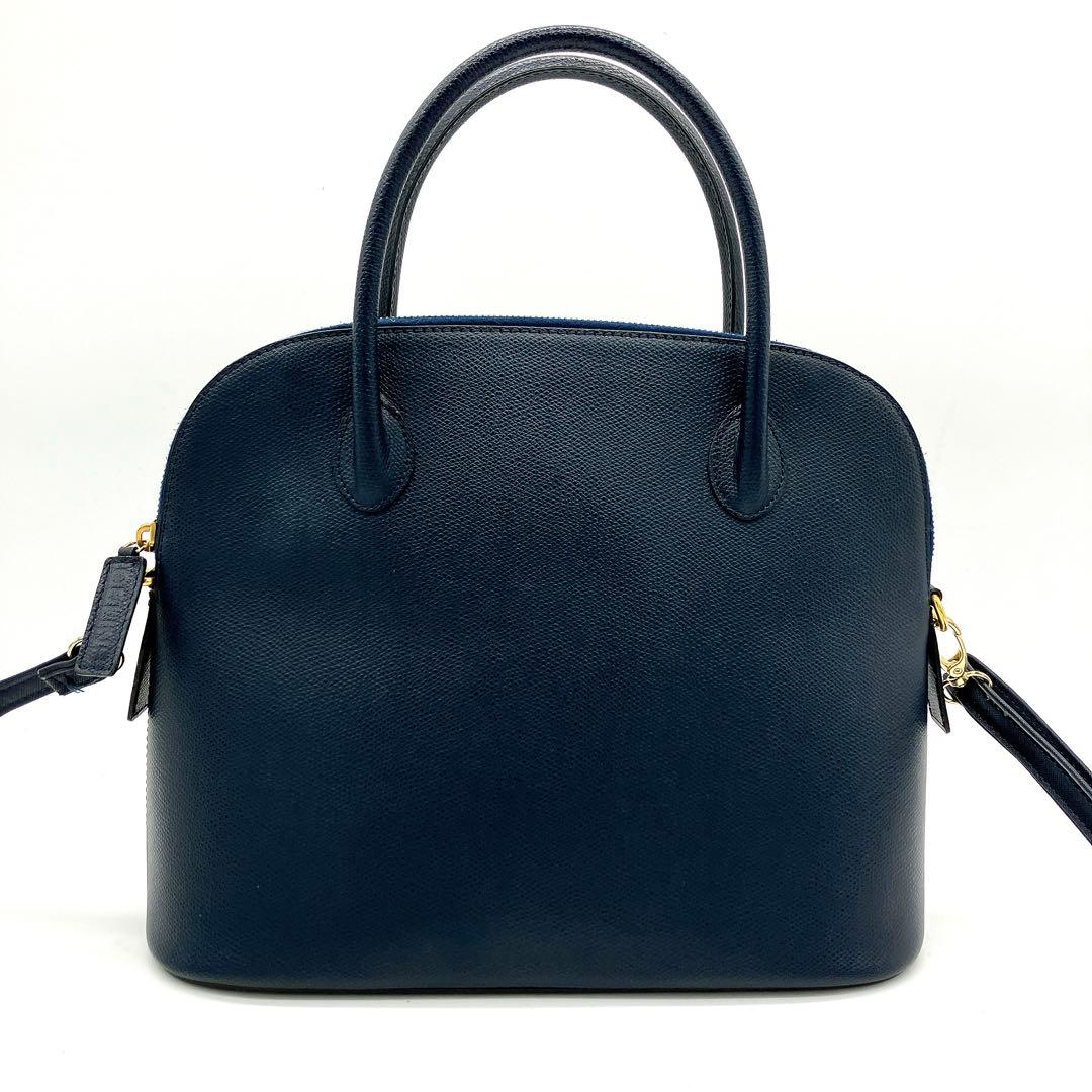 【CELINE】2wayバッグ　レザー　ネイビー　ゴールド金具　自立.