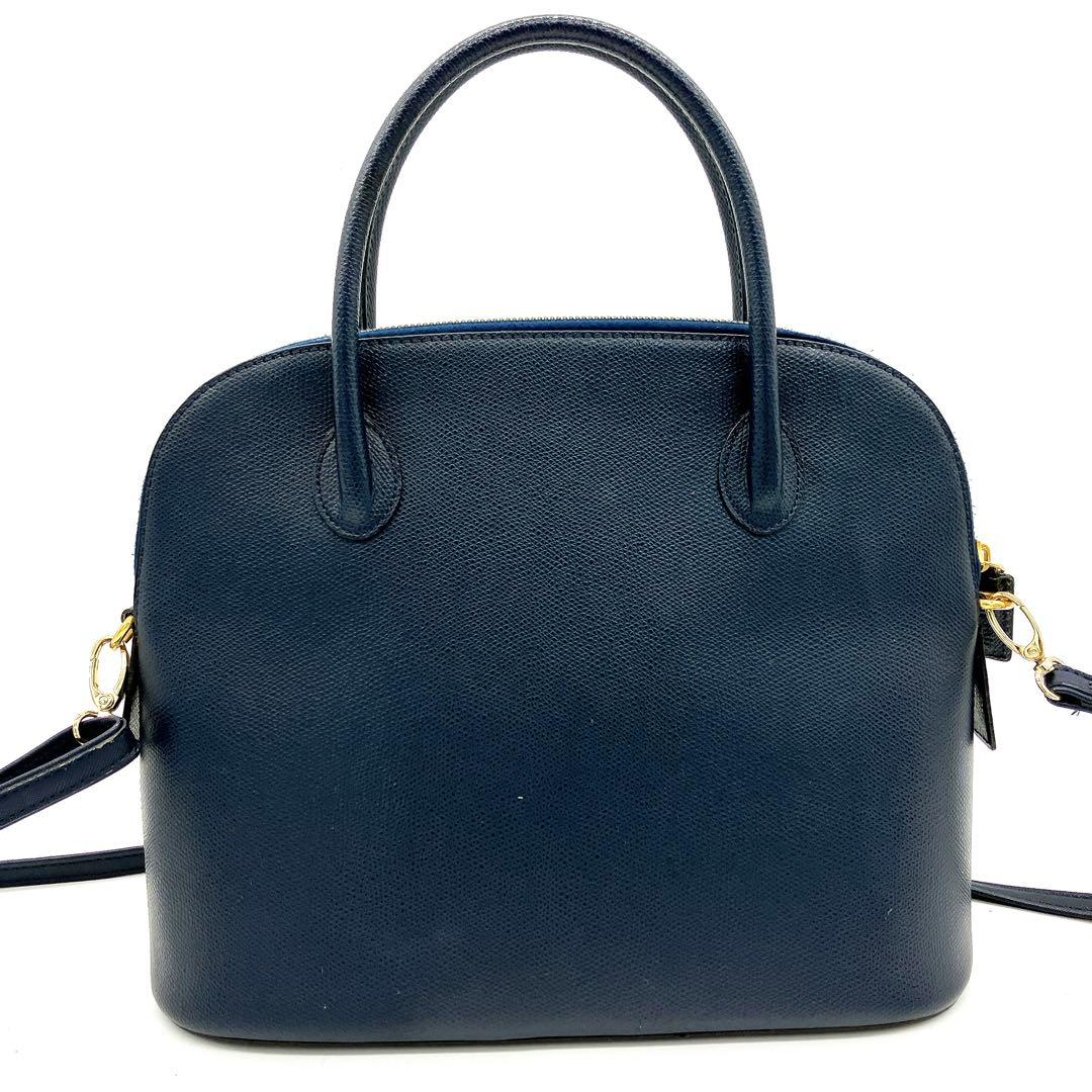 【CELINE】2wayバッグ　レザー　ネイビー　ゴールド金具　自立.