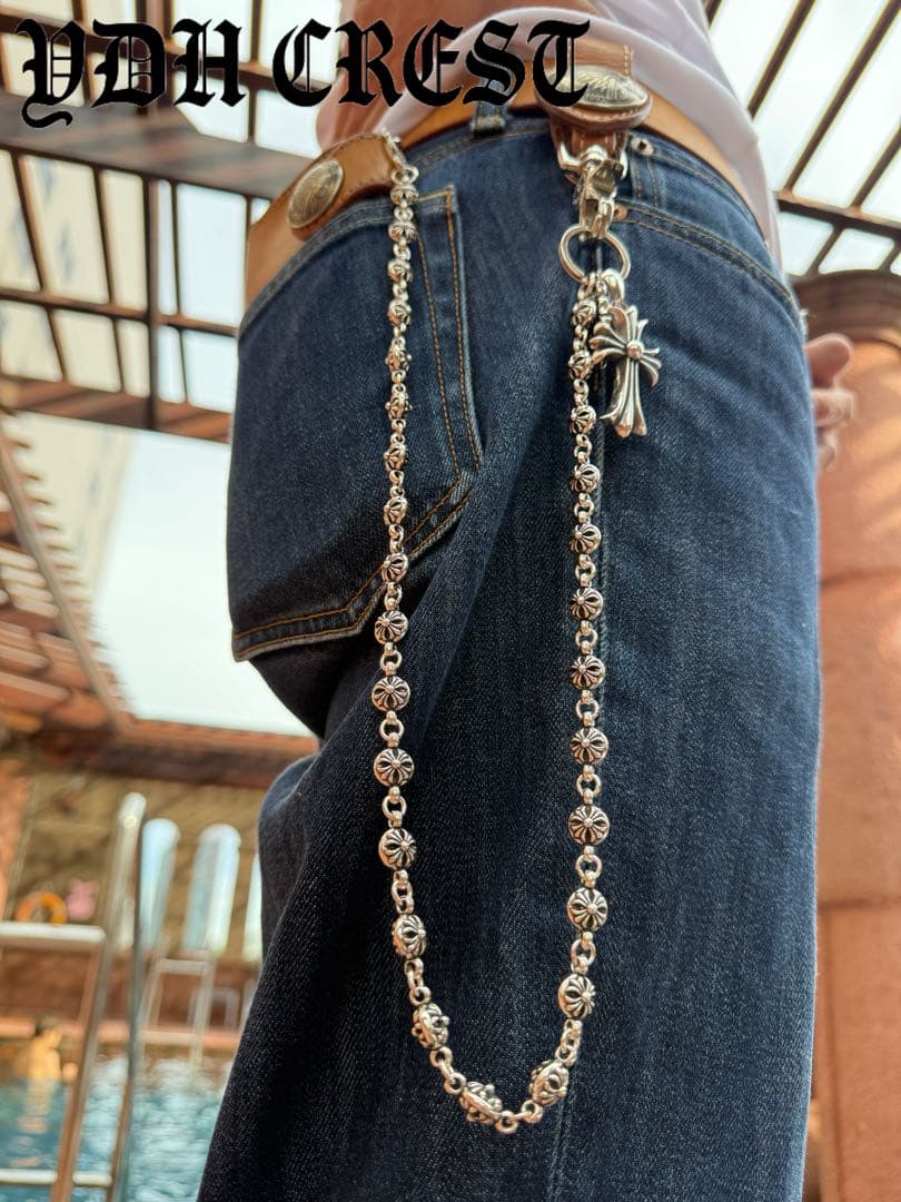 新入荷　バイカー必須　フラワークロスウォレットチェーン　刻印有り　MLCN01