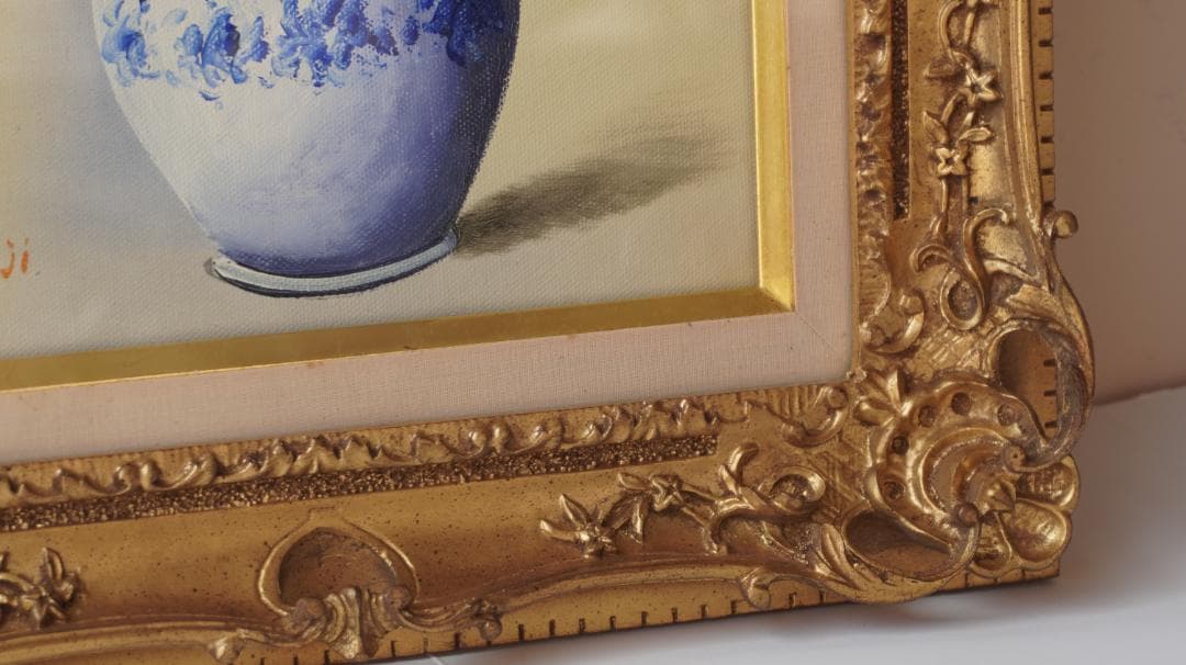 油絵 花 F4号 斎藤遊児 絵画 静物画 額縁 ガラス付き