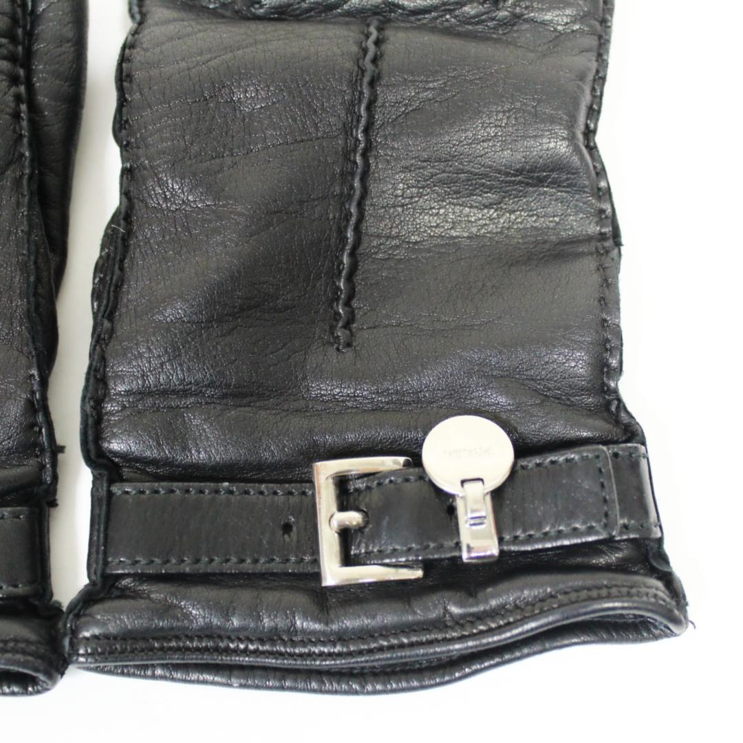 美品 プラダ 手袋 グローブ ラムレザー カシミヤ 7 ブラック PRADA