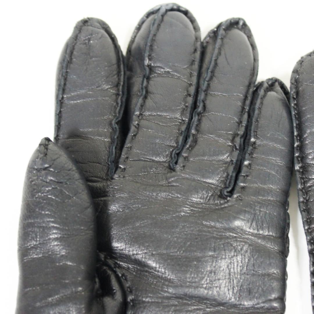 美品 プラダ 手袋 グローブ ラムレザー カシミヤ 7 ブラック PRADA
