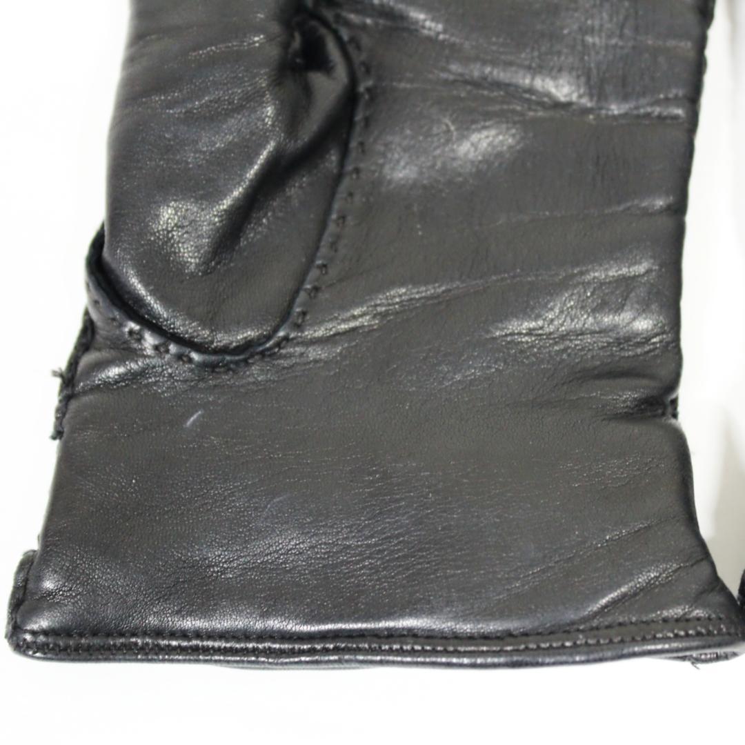 美品 プラダ 手袋 グローブ ラムレザー カシミヤ 7 ブラック PRADA